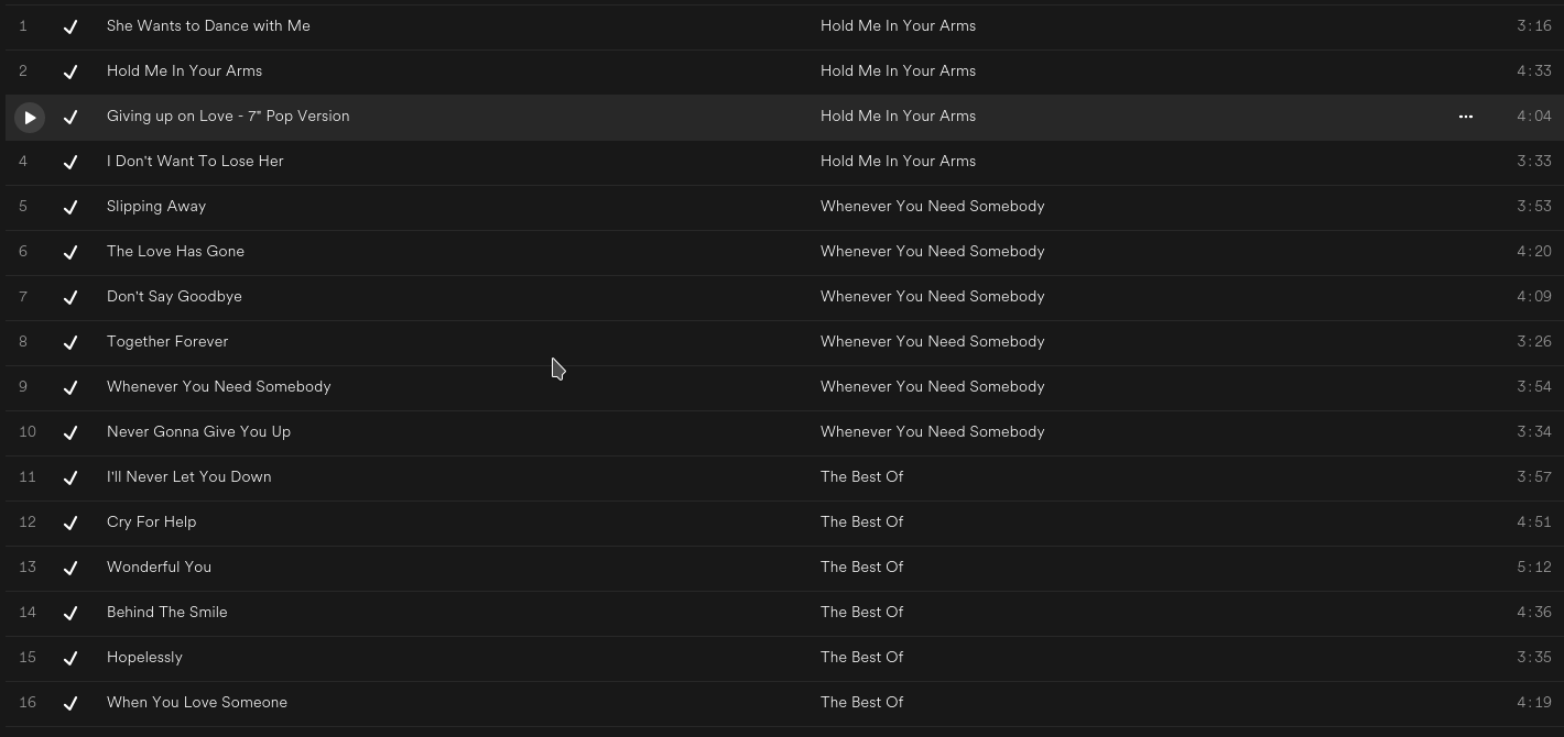 My Spotify with a bunch of Rick Astley songs